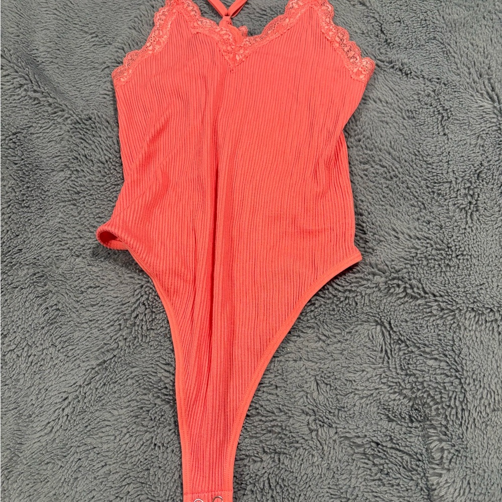 Forever 21 Coral Lace Trim Bodysuit